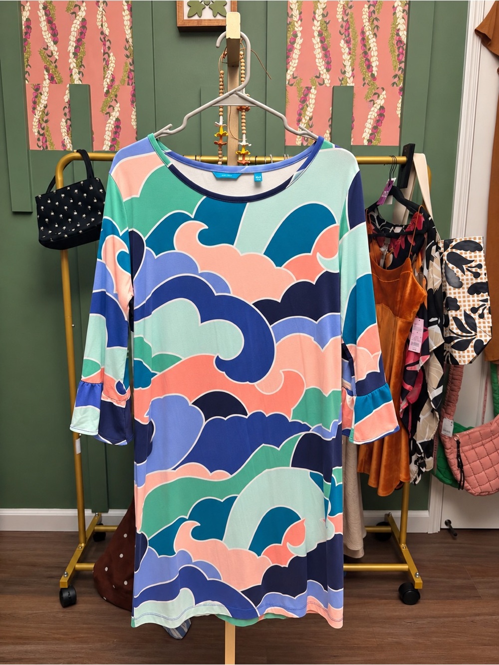 Tori Richard Women's Multicolor Wave-Print Shift Dress Size XL